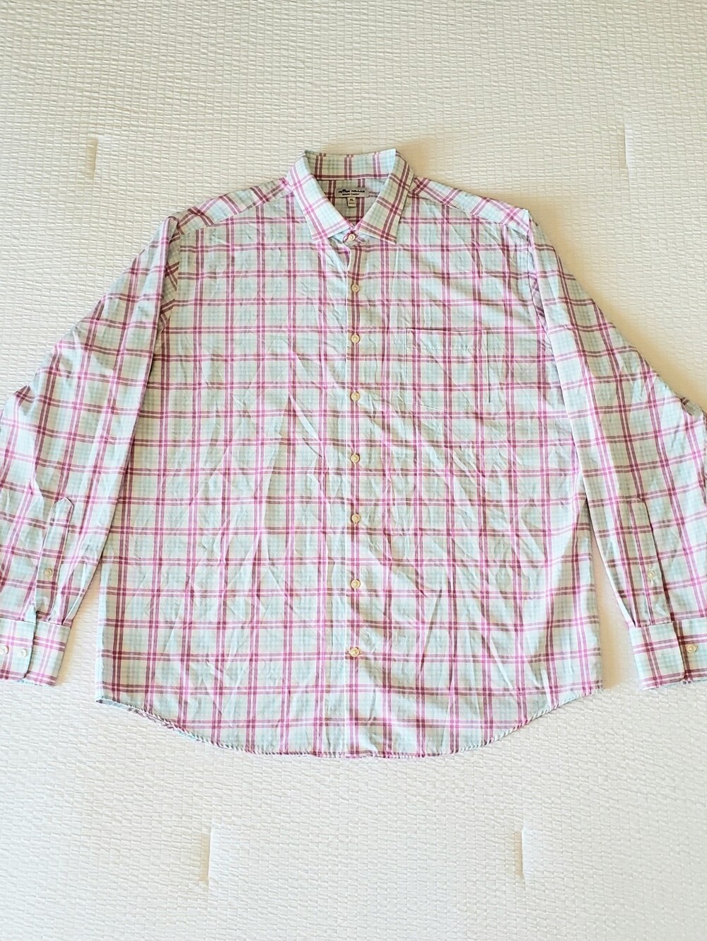 PETER MILLAR Men's Summer Comfort BD LS Plaid Stretchy Shirt (XL) Pink/Lt Blue